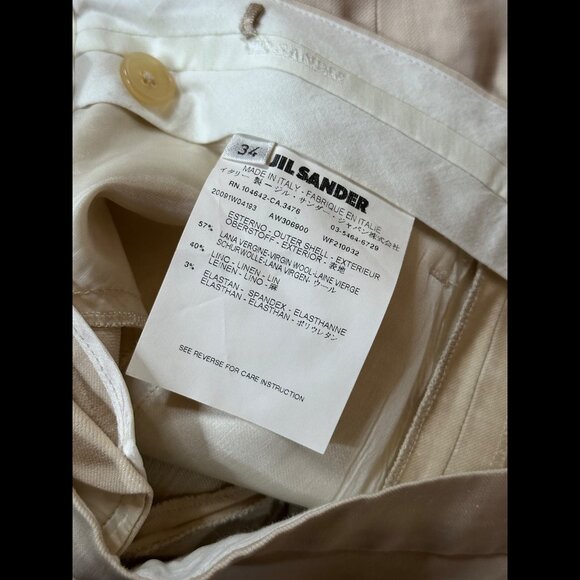 Jil Sander Trousers 34/US 28 Womens Beige Linen Wool Oatmeal Stretch Dress Pants - Picture 8 of 8